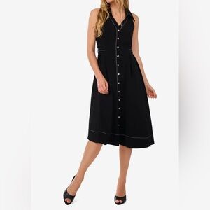 CeCe Sleeveless Belted Waist Midi Dress NWT Size 10 Black & White